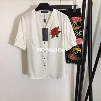 

High-end 2 Piece Outfits for Women Office Lady Short Top Puff Sleeve Floral Embroidery Lace Above Knee Mini Skirt Sets