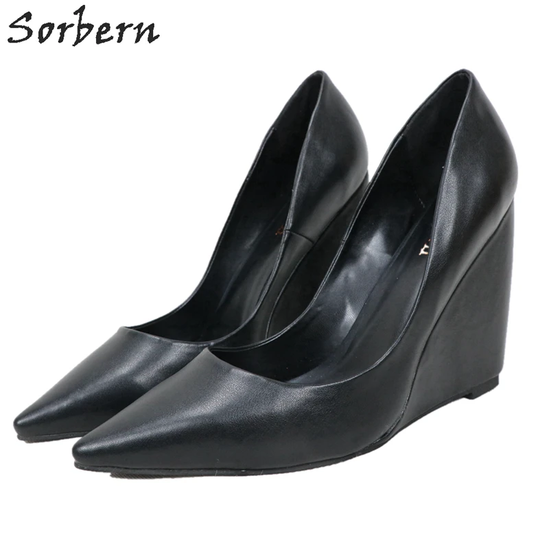 Sorbern/черные женские туфли-лодочки с острым носком; слипоны на танкетке; Высокий каблук; Размер 14; женская обувь на каблуке; модная женская обувь; слипоны на заказ