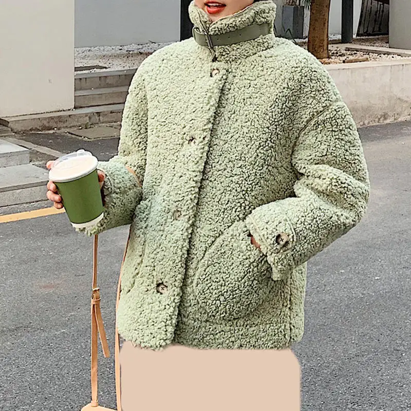 RealShe зимняя куртка для женщин с лацканами и длинными рукавами, пуговицами и карманами, шерстяные пальто и куртки для женщин, осенне-зимнее повседневное шерстяное пальто для женщин - Цвет: green coat women