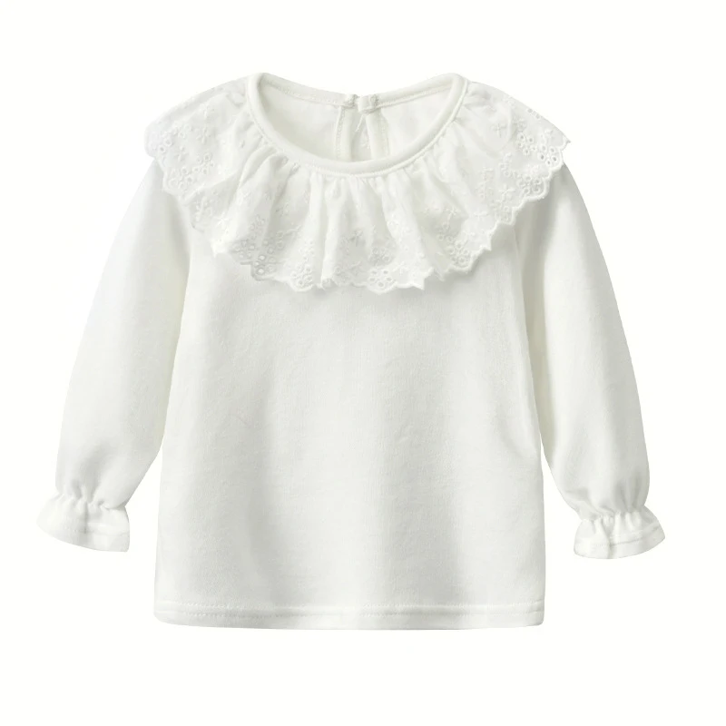 Детские белые рубашки для маленьких девочек; блузки для девочек с длинными рукавами и воротником-куклой; Осенняя детская школьная одежда; милые топы для малышей
