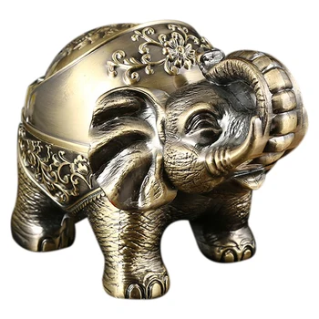 

Creative Ashtray Elephant Shaped Metal Seal Ashtray with Lid Anti-Fall Windproof Personality Home Decor Ornaments C