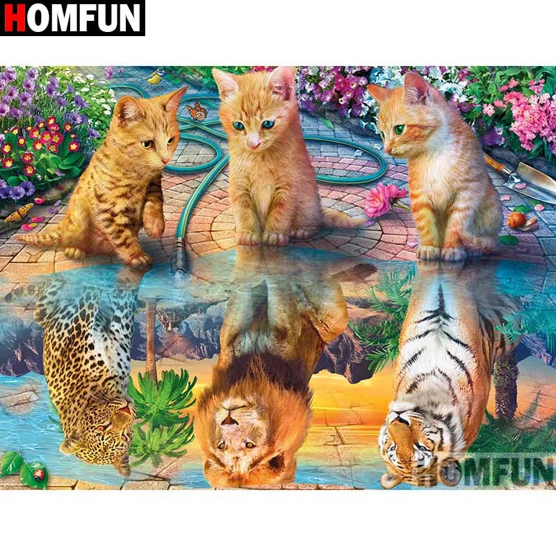 

HOMFUN Art 5D Diy Diamond Painting "Animal cat tiger lion" Diamond Pictures Cross Stitch 3D Rhinestone Embroidery Decor A27694