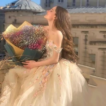 

Evening Dress Boat Neck Flowers Mono Pastrol Floral Floor-Length Ball Gown Chiffion Appliques CRYSTAL Simple Feathers Sequined