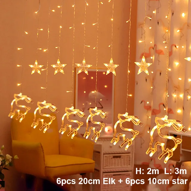 Elk Bell Star String светильник светодиодный подвесной Рождественский Декор для дома гирлянда Рождественская елка Декор Орнамент Navidad Рождественский подарок год - Испускаемый цвет: Цвет: желтый
