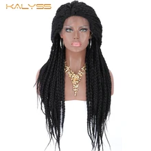 Kanyss 28 дюймов плетеные парики для черных женщин синтетический парик на кружеве с детскими волосами черный ящик косички натуральный боковой пробор парик