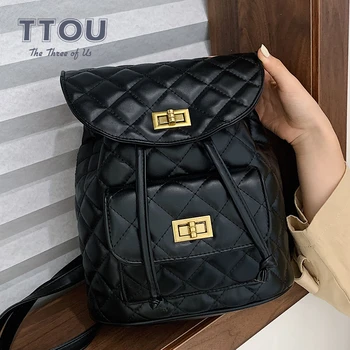 

TTOU Fashion Plaid Women Backpack Chain Black Red Lady Leisure Travel Backpack School Book Bag For Teenage Girls Shoulder Bag