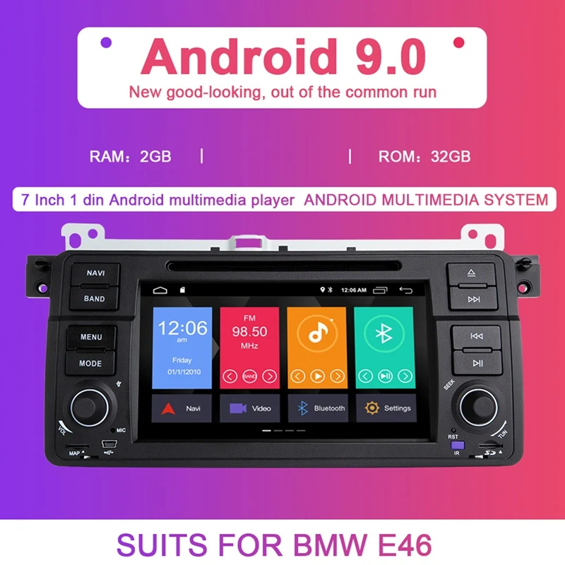 

Auto Radio 1 Din Android 9.0 Car DVD Player for BMW E46 M3 318/320/325/330/335 Rover 75 1998-2006 GPS Navigation BT Wifi,With Ca