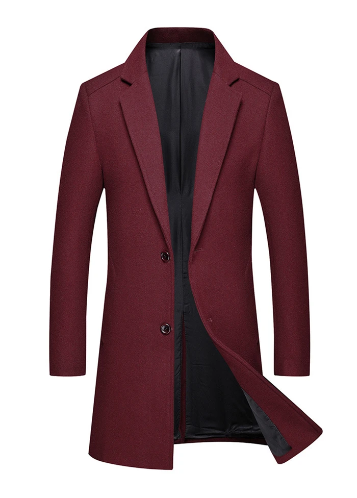 Осенне-зимнее Новое мужское шерстяное пальто в классическом стиле, деловая мода, приталенная Толстая длинная куртка, мужское Брендовое пальто красного вина