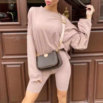 

Fashion Casual Solid Women's Two Piece Suits With Belt Home Fashion Bicycle Sets Sports Shorts Tracksuit Suit Spring Summer 2020