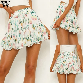 

Womail Women Skirt Summer Casual Bohe High Waist Fashion 2020 faldas mujer moda Ruffled Floral Print Beach Short mini Skirt P0