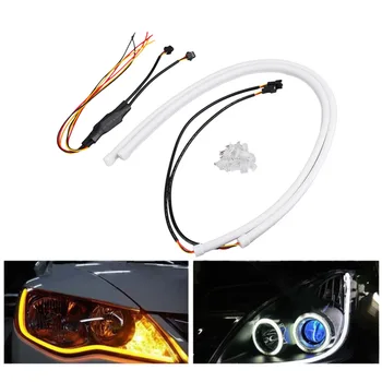 

2 pcs /pair 60cm/45cm/30cm 12V SMD 335 Flexible Soft Tube Guide Car LED Strip White DRL& Amber Turn Signal Light New Styling