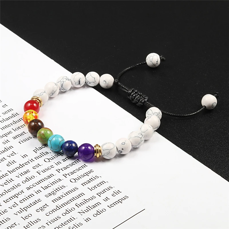 JENCVNL 7 Braccialetto di cristallo Chakra Braccialetto di perline di cristallo da 4 mm Braccialetto di pietra naturale regolabile Braccialetto di yoga Chakra per donne e uomini (Pietra lavica