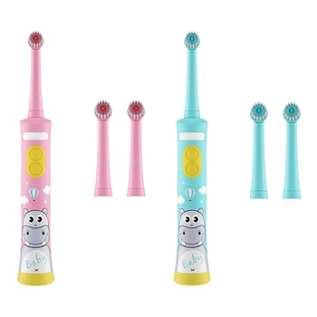 

2 Pcs Rechargeable Electric Toothbrush for Children Gum Care Rotation Vitality Cartoon Oral Health Soft Tooth Brush, Blue & Pink