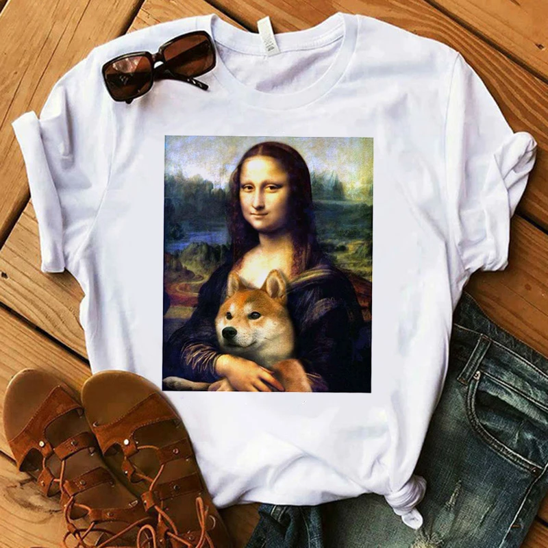 Mona Lisa Эстетическая Harajuku футболка женская Ullzang 90s Винтажная в Корейском стиле |