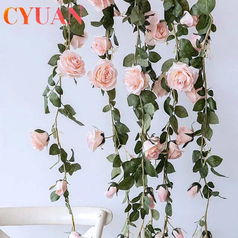 Silk Flower Garland-String Hanging-Decor Leaves Rose Ivy Vine Real-Touch Home for CYUAN