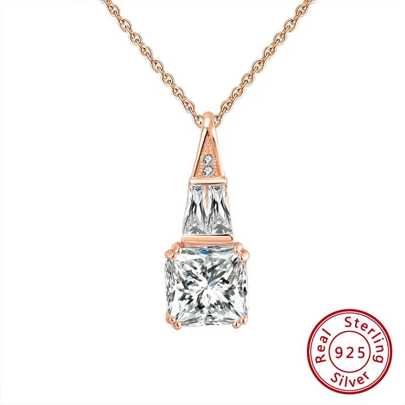 Rose Gold Effie queen Геометрическая подвеска ожерелье 925 пробы серебро с AAAA циркониевая цепочка Ожерелье для женщин ювелирные изделия вечерние BN213 - Цвет камня: Rose Gold