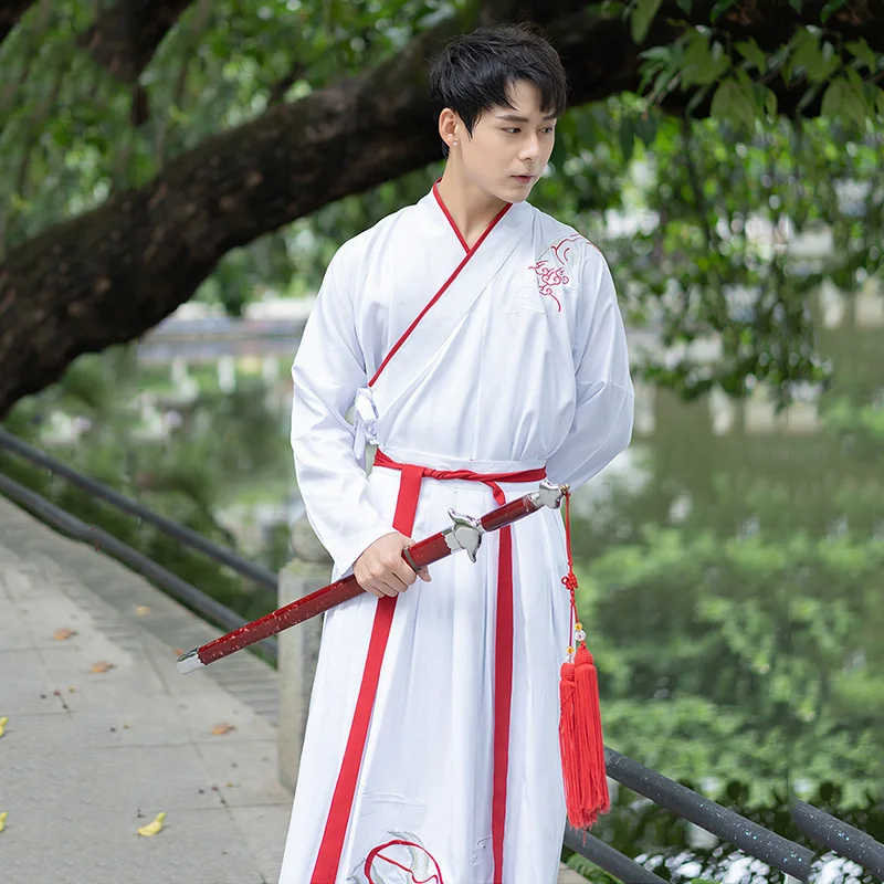 Белый Hanfu для женщин и мужчин Вышивка танцевальные костюмы фестивальный рейв наряд певцов представление одежда народная фея платье 2 шт. DC3183