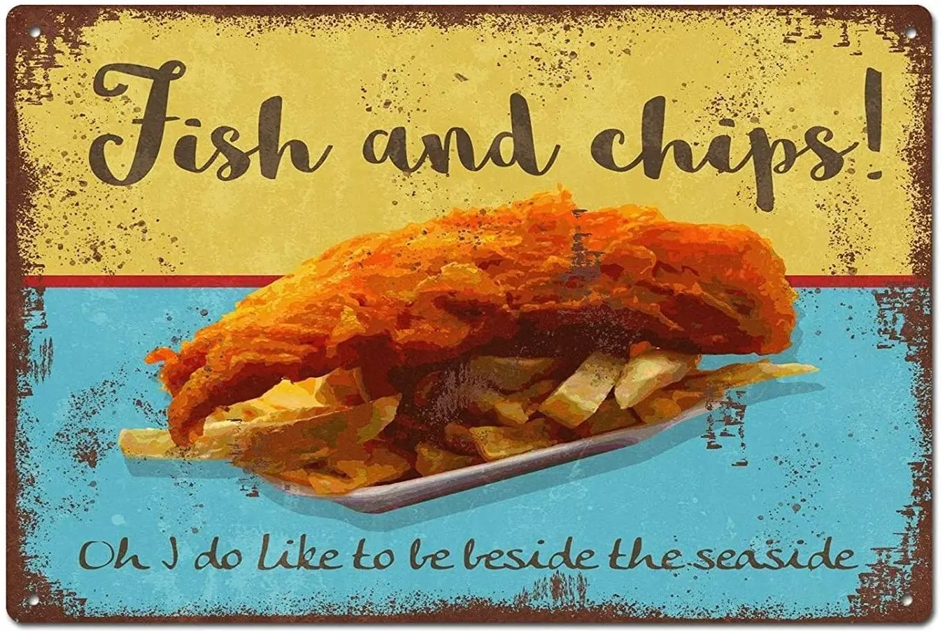 Металлический Ретро-постер с рыбками и чипами Настенный декор потертый шикарный