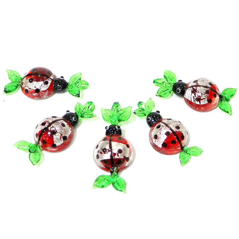 

5Pcs Cute Glass Ladybug Mini Figurines Silver Foil Craft Ornaments Tiny Insects Animals Fairy Garden Decor Small Statues Pendant