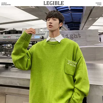 

LEGIBLE 2019 New Autumn Hip Hop Solid Sweater Men Casual Loose Mens Sweaters O-Neck Knitting Pullovers Men