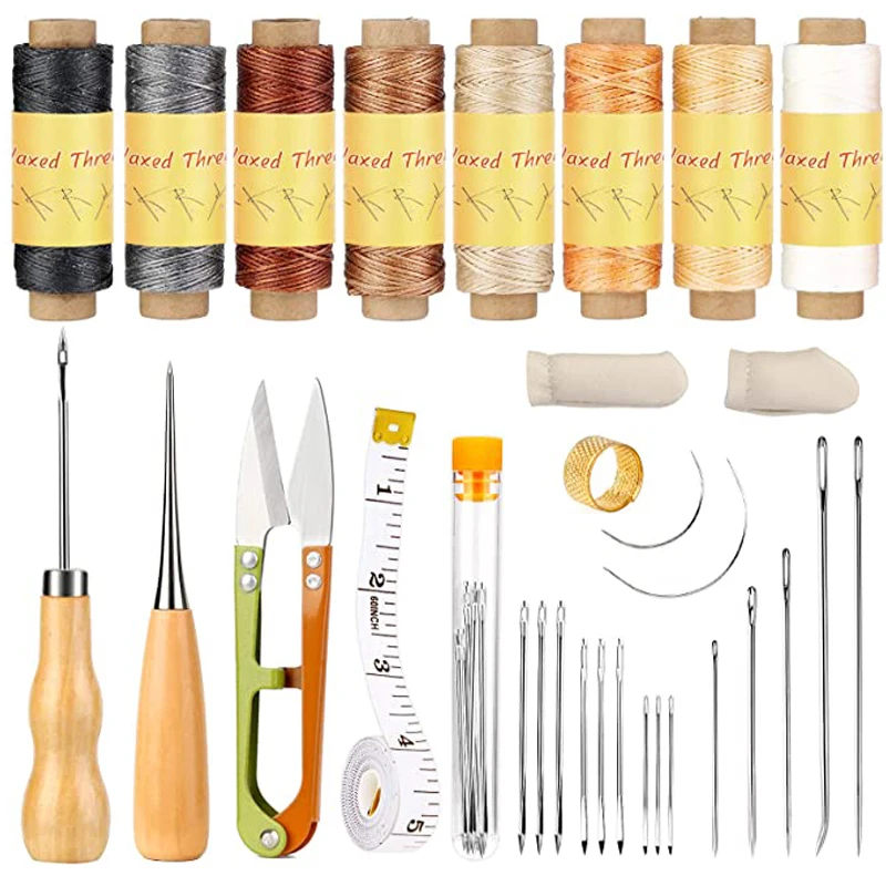 

Nonvor Professional Leather Craft Tools Kit Leather Sewing Set Hand Sewing Stitching Accessories DIY Tool box with Waxed Thread