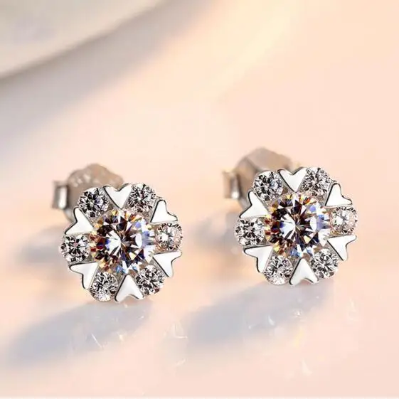 

925 Sterling Silver Earrings Heart 7PCS Zirconia Snowflake Flower Star Stud Earrings For Women brincos oorbellen S-E44