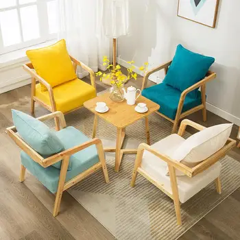 

Balcony Fabric Small Family Single Double Three Nordic Solid Wood Combination Modern Simple Whole Package Japanese Sofa Chair