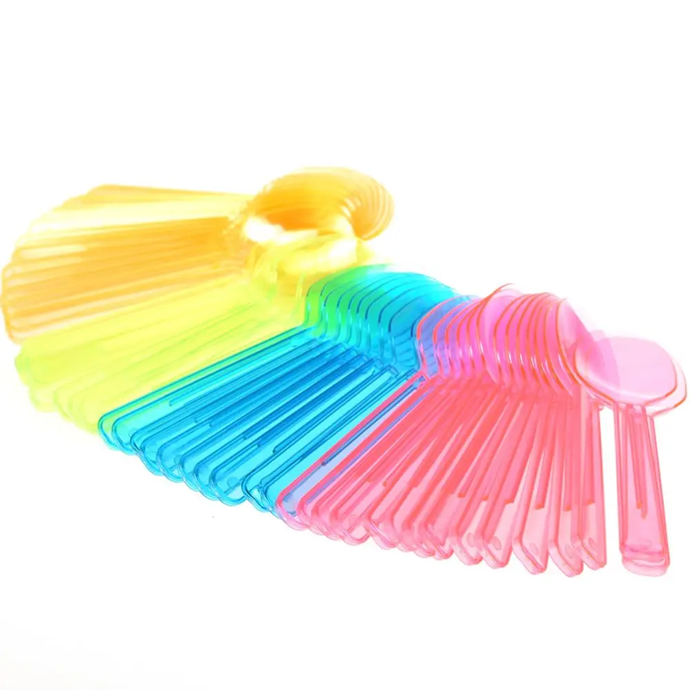 50pcs multicolor 25 шт./компл. прозрачный Пластик Ложки одноразовые мороженое модные десерт вечерние мини Размеры белые пластиковые столовые приборы Пластик ложка для льда крошечные - Цвет: 50pcs multicolor
