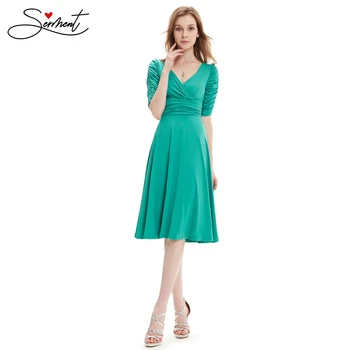 

New Elegant Woman Evening Gown V-neck short-sleeved female white-collar short evening dress Suitable for Formal Parties