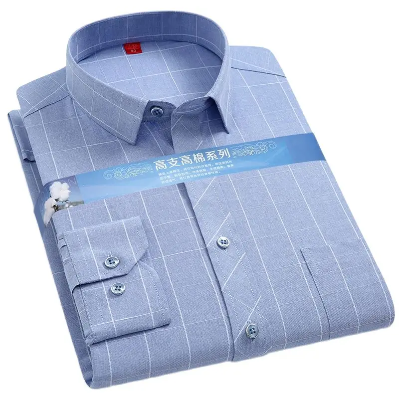 

Business Mens Dress Shirt Checkered Long Sleeve Spring Cotton Plaid Shirts Casual for Men Jacquard Regular Fit Print Easy Care