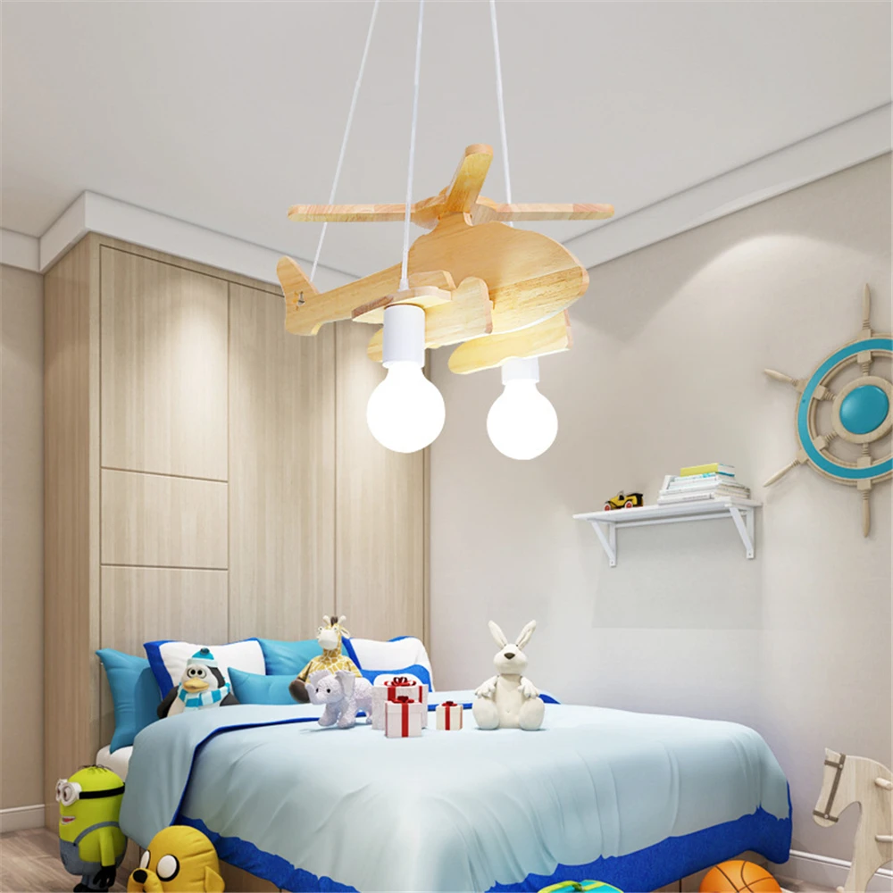 

Led Line Chandelier Children's Lights Plane Shape Solid Wood for Bedroom Parlor Hotel Hall Living room E27