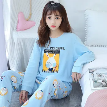 

Women's Pajamas Spring Summer Casual Pyjamas For Girl Long Sleeve&Pants 2 Pcs Loose Comfrtable Night Sleepwear