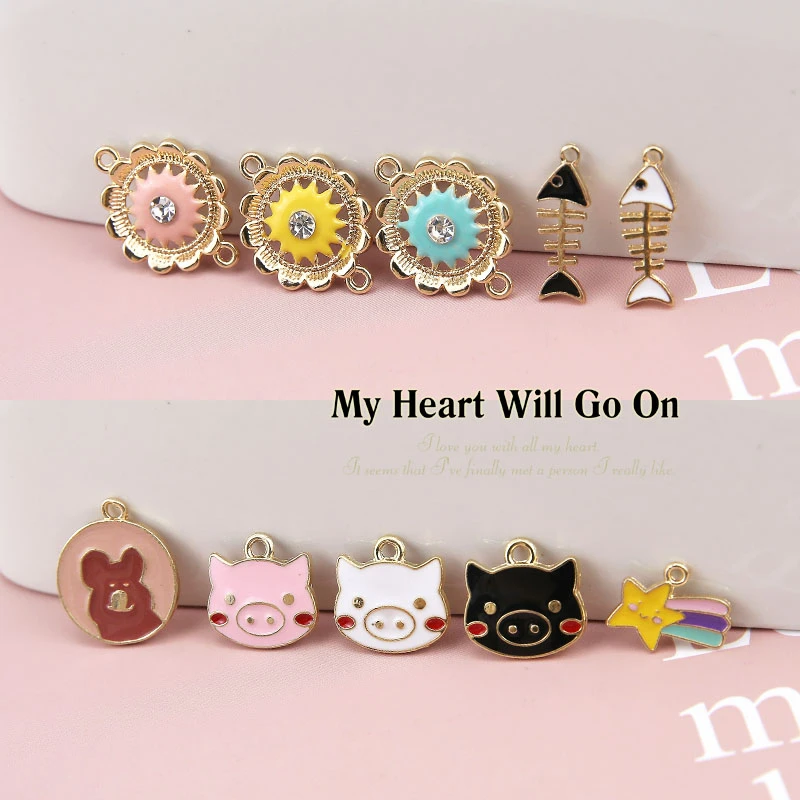 

6 pcs japanese and korean girl cute cartoon pendant fashion drop oil pig star clock earrings for women diy jewelry accessories