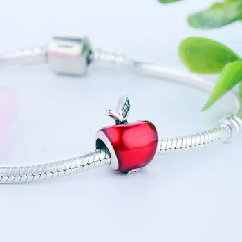 

Berloque Real 925 Sterling Silver Red Enamel Apple Charm Beads Fit Original Charms Bracelets Jewelry Making for Women