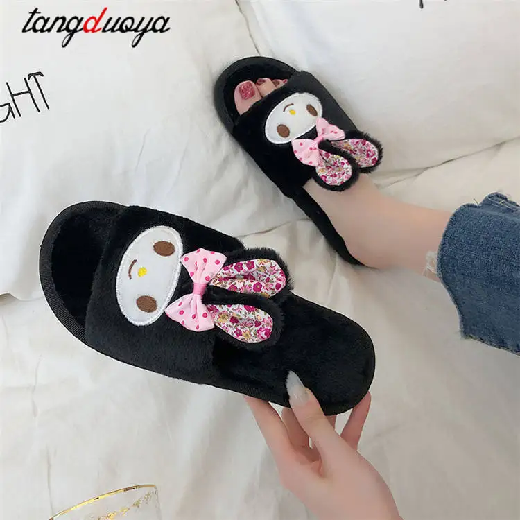 

women winter slippers home fluffy woman slipers Ladies Rabbit Animal Prints Fur Warm Slides Indoor Soft winter female slippers