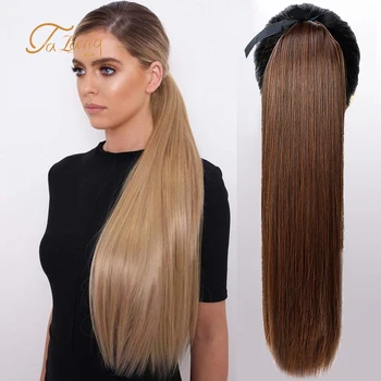 

TALANG Synthetic Long Silky Straight Ponytails Clip In Pony Tail Hair Extension Heat Resistant Fake wrap round hairpiece