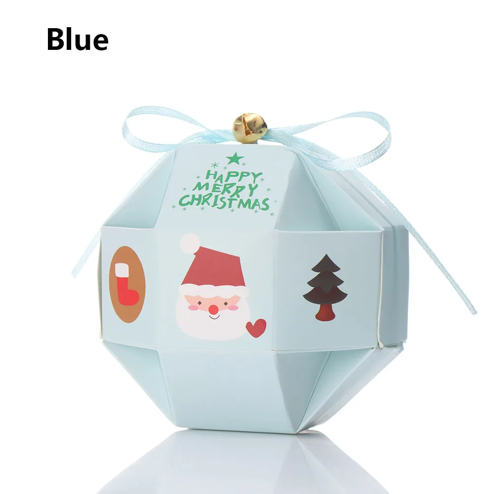 10 PCS/Set Merry Christmas Candy Box Bag Christmas Tree Gift Box With Bells Paper Box Gift Bag Container Supplies Navidad - Цвет: Синий