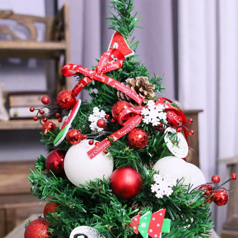 45 см Высокая Настольная искусственная Рождественская елка с ленточным бантом, сосновый конус и орнаменты из пластиковых шариков украшения для дома
