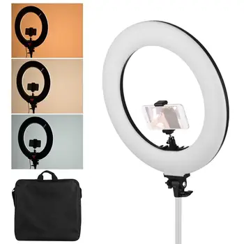 

18" LED Ring Light Fill-in Lamp 60W 3000-6000K Color Temperature Lighting+Ballhead Phone Holder for Shooting Makeup Vlogging