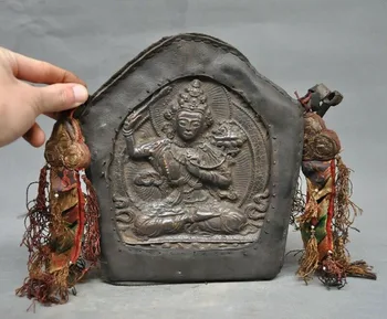 

wedding decoration Tibet bronze Cowhide silk cloth Manjushri Hold Sword Buddha Wall hanging statue