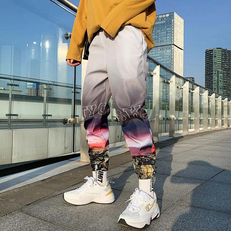 Градиентные штаны для бега, мужские уличные штаны в стиле хип-хоп, шаровары, Свободные повседневные спортивные штаны с эластичной резинкой на талии по щиколотку