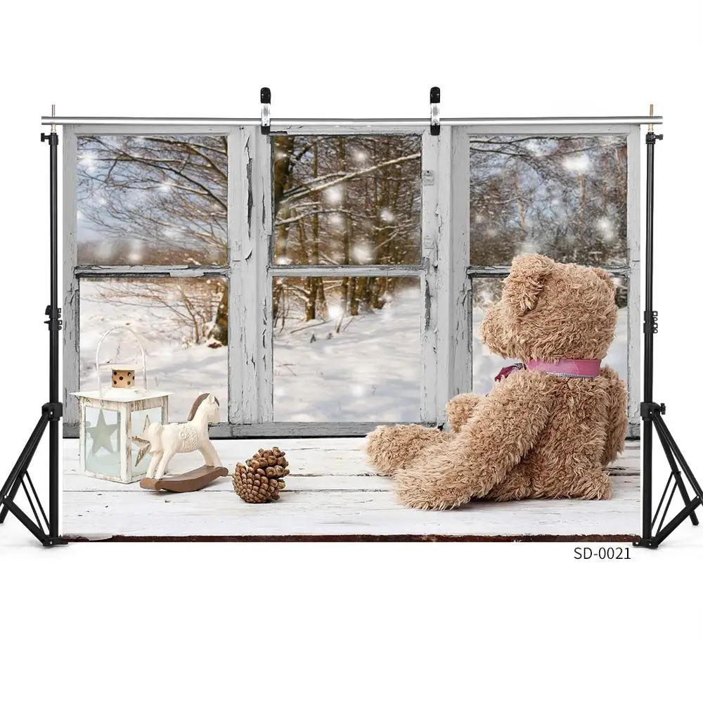 Рождественское окно снежный медведь деревянная доска декорация Фотофон детский