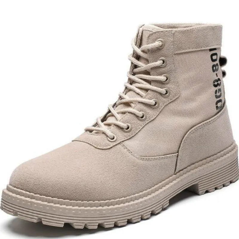 

Men Boots Split Leather Round Toe Winter Shoes Canvas Army Combat Boots Military Desert High Ankle Shoes