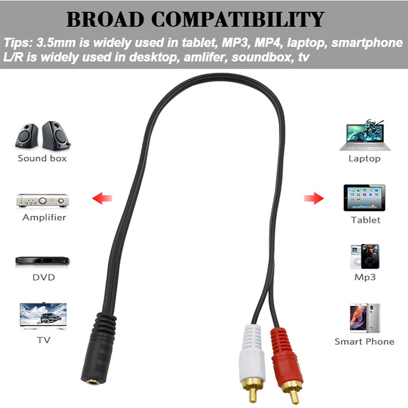 100Pcs RCA Audio Cable FeMale to 3 5mm Jack to 2 RCA AUX Cable Nylon Braided Splitter Cable for Home Theater iPhone Headphone