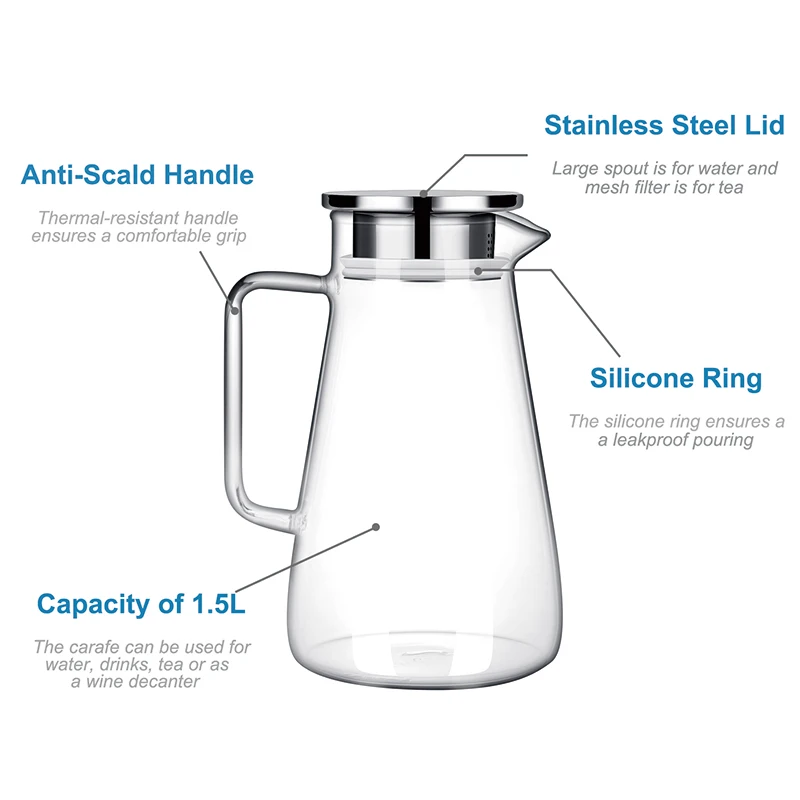 Стеклянный чайник стеклянный для воды и чая прочная бутылка холодной