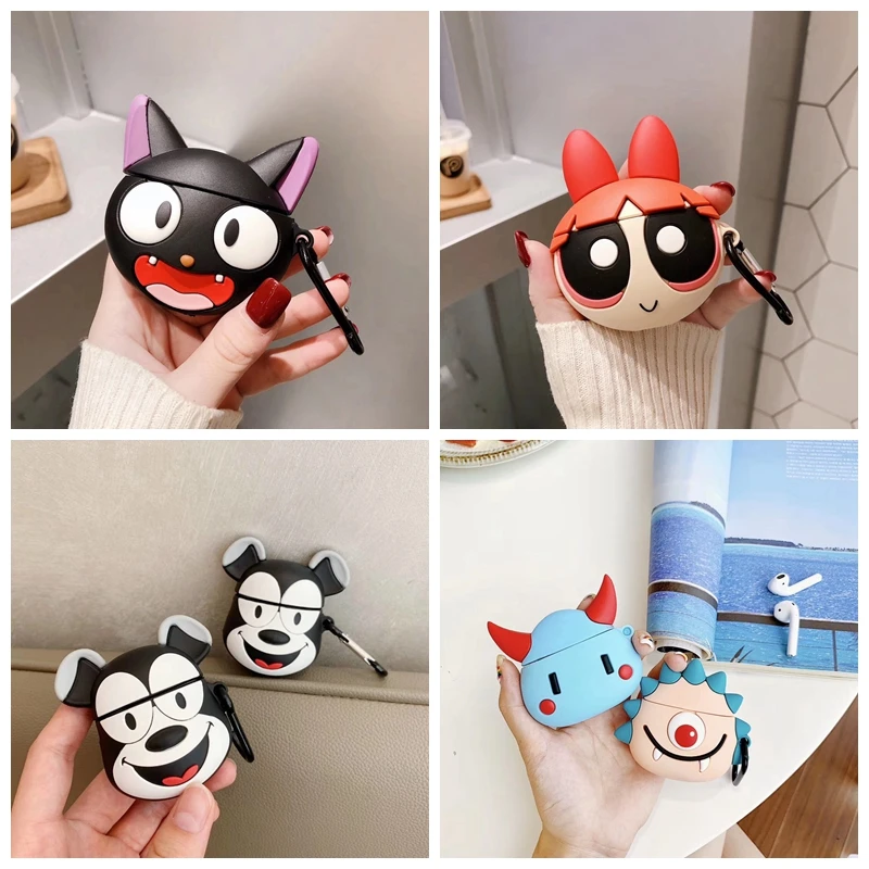 

For AirPods Case 3D Cute Cartoon Kawaii Cat Dog Earphone Case For Airpods 2/i10/i11/i12 TWS Protect Cover with Carabine Hook