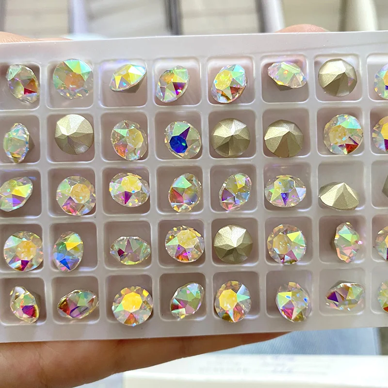 Description Picture 4 of itemCTPA3bI 10PCS Crystal AB Different Shapes Glass DIY Rhinestones Shiny Strass Glue On Craft Beads For Garment Nail Art Decoration