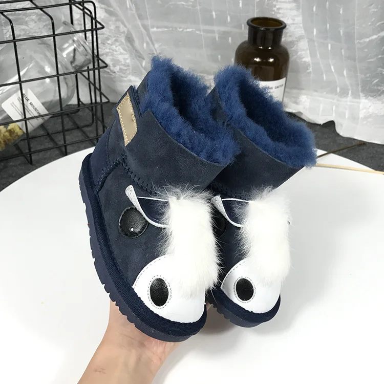 Dolakids/милая детская обувь; интегрированная детская обувь с овечьим мехом; нескользящая подошва; замшевые ботинки для маленьких девочек - Цвет: Синий