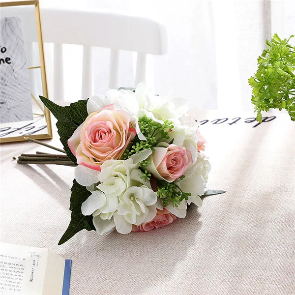 Поддельные цветы синий свадебный букет цветы для свадебного букета Свадьба шелковые розы гортензии букет подружек невесты украшения Аксессуары - Цвет: Light-pink