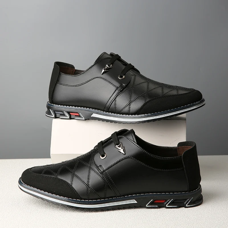 Качественная элегантная повседневная кожаная мужская обувь; chaussure homme; уличная Нескользящая прогулочная обувь; zapatos de hombre; кожаная мужская обувь - Цвет: black 3287